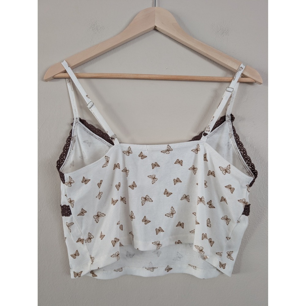 Y2K Butterfly Lace Trim Cami Crop Top Cottage Summer Indie Nature Juniors XXL - Picture 2 of 5